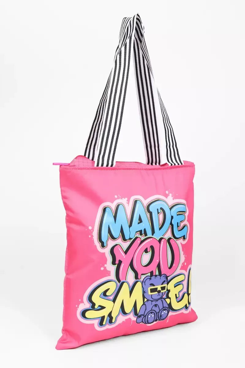 Stylish Printed Canvas Shopping Bag for Girls (Pink)