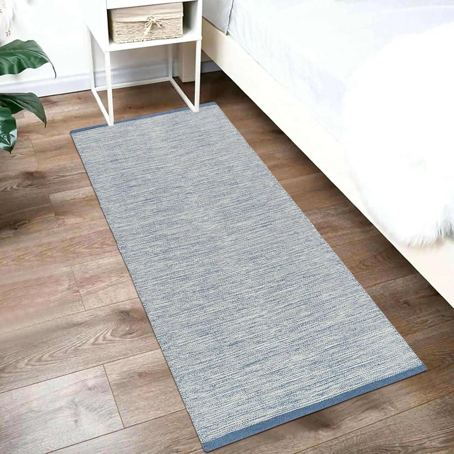 AaHo Eco-Friendly Reversible Rug Hand-Woven Cotton Runner (2x5 ft) Navy Blue