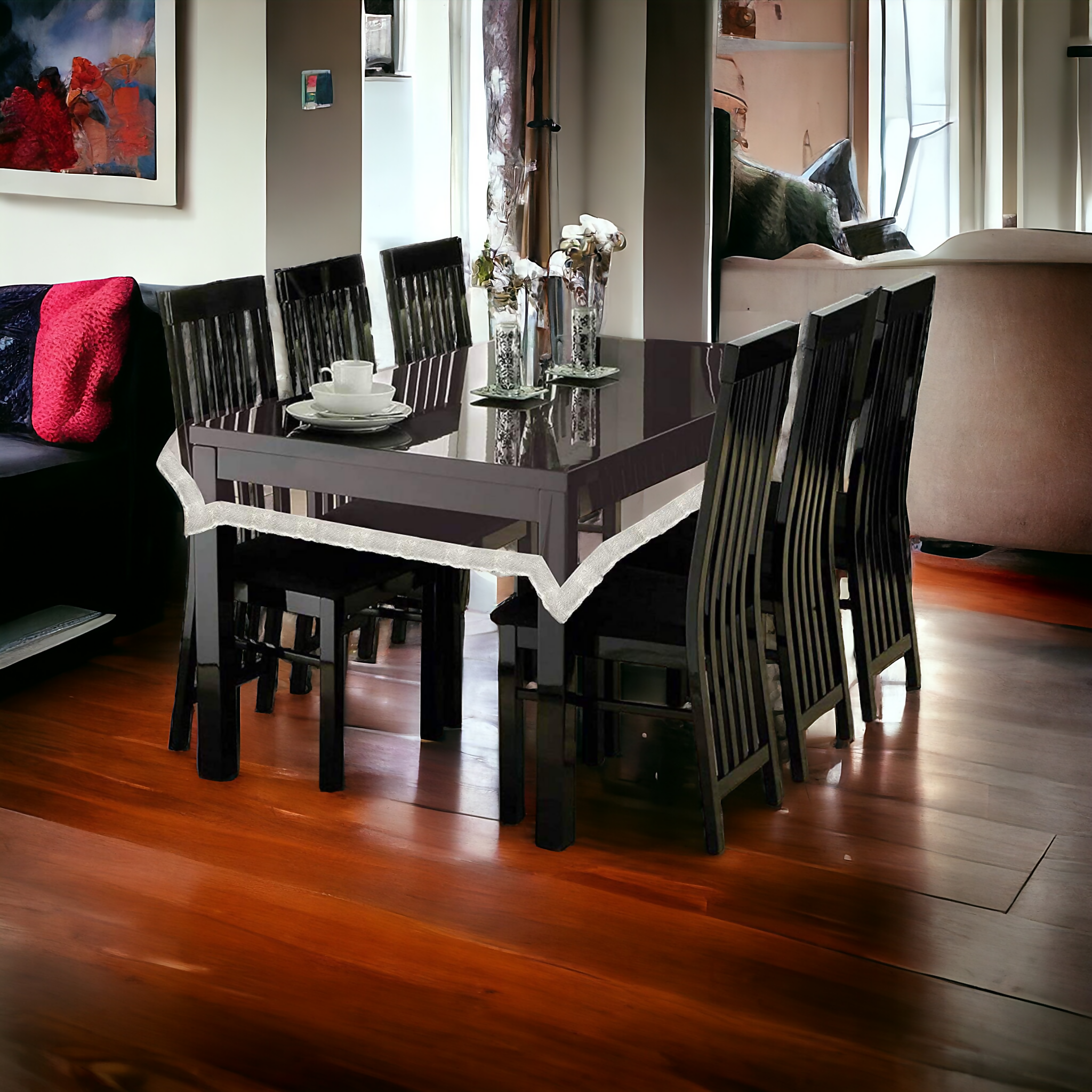 Mopak Decor Table Cover 3D Medium Size 2 to 4 Seater (40*60,) & 6 Seater (60*90,White)Classic Table Cover Printed Table Cover with Lace Centre Table Cover Rectangular Table Cover Dining table cover