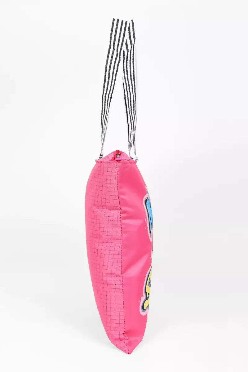 Stylish Printed Canvas Shopping Bag for Girls (Pink)