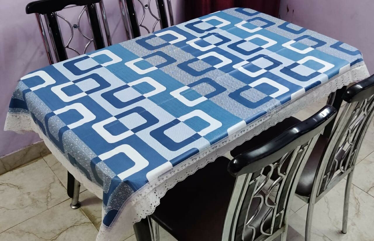 Rectangular 3D Table Covers In White & Blue| Printed with Lace |(Medium (40x60) Inches & Large (60x90) Inches)