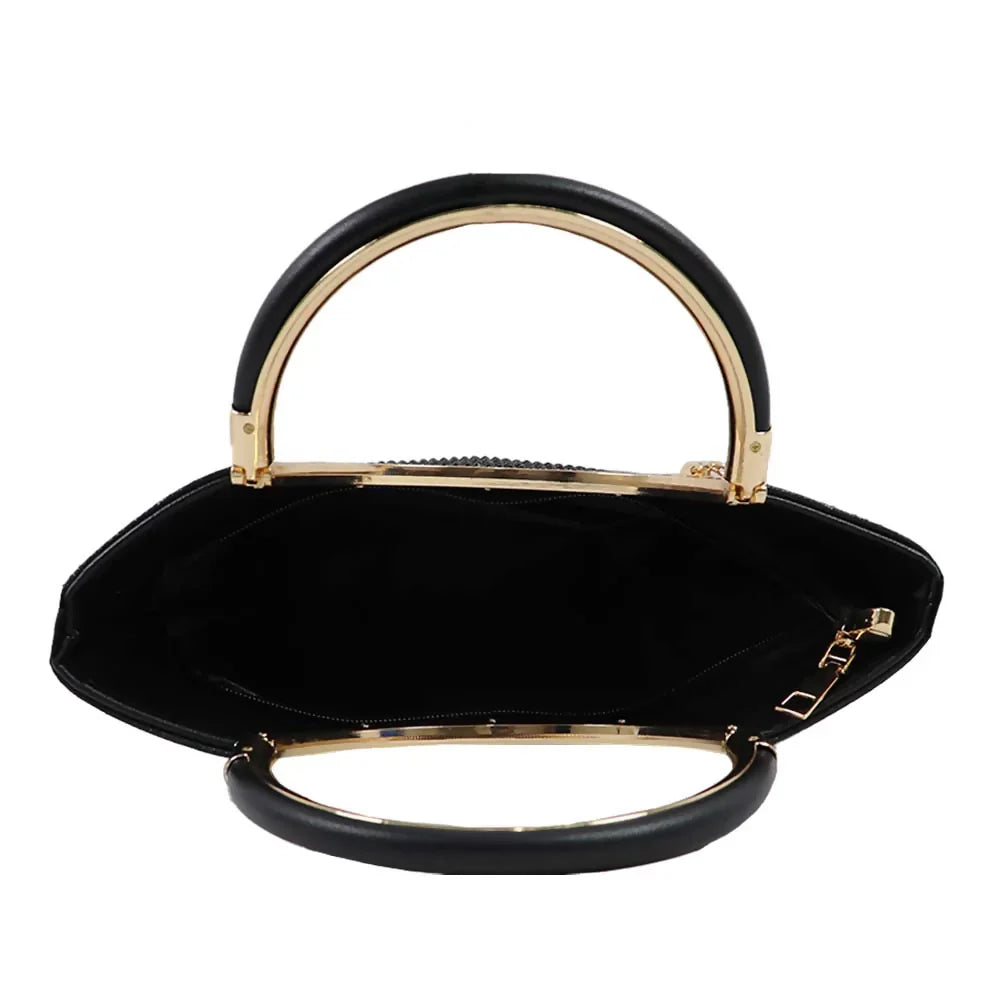 Crystal clutch handBag with Dual Gold Metal Ring Handles – Luxe Evening Bag
