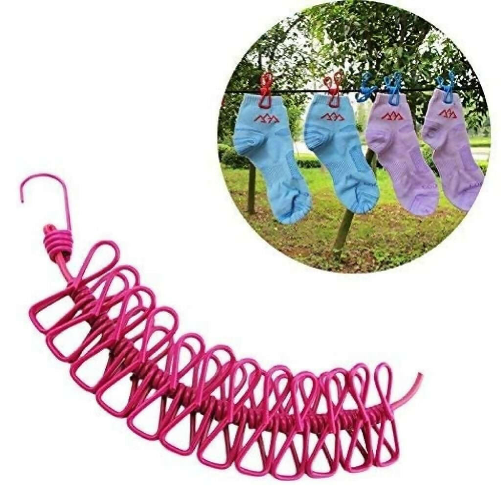 Extendable Cloth Drying Rope with Pulley & Clips
