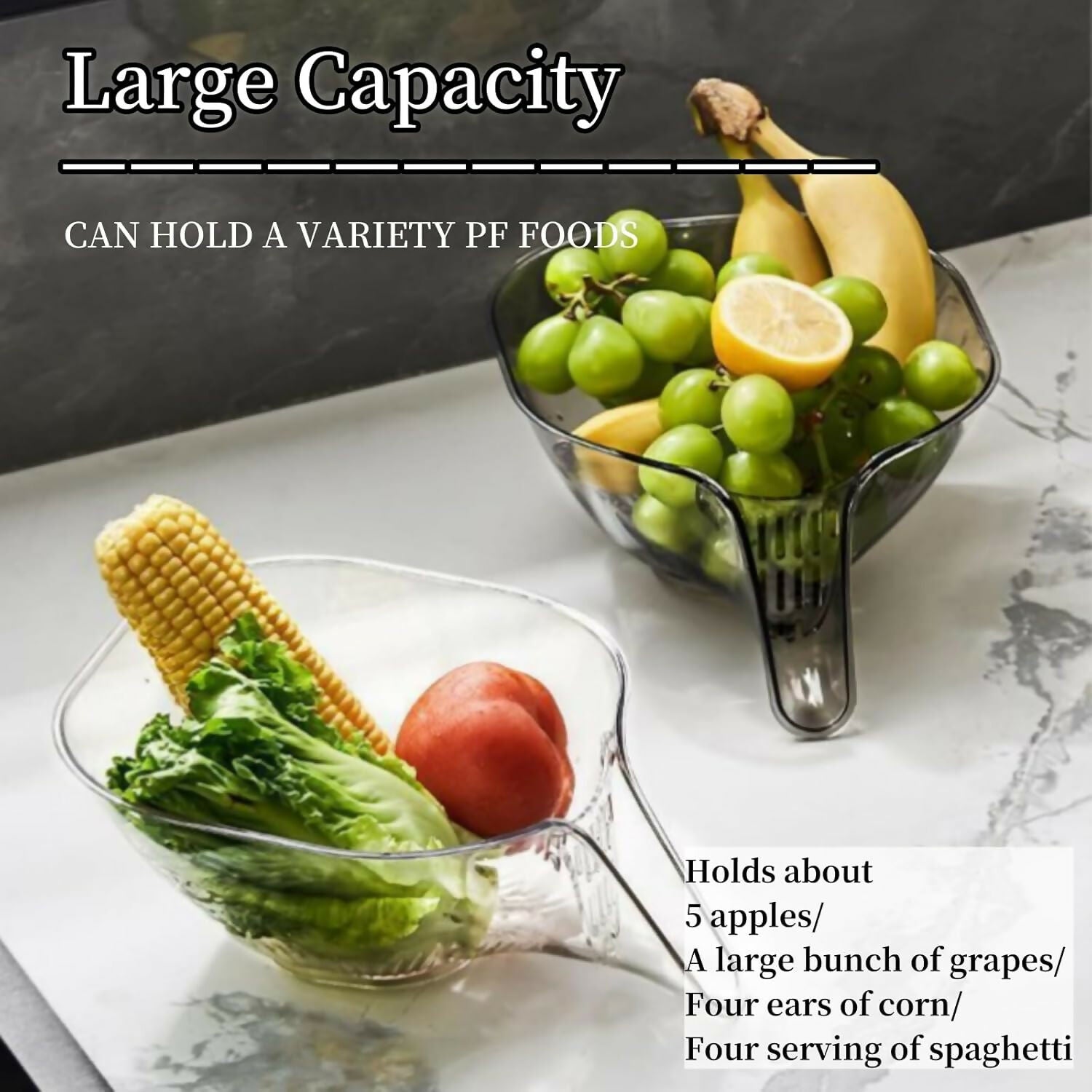 Transparent Multifunctional Drain Basket with Spout – Kitchen Sink Strainer & Funnel for Washing Fruits, Vegetables & More