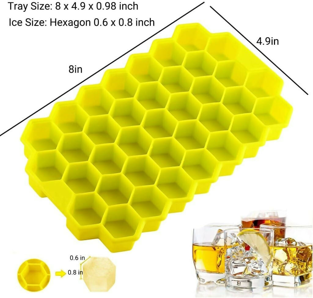 Silicone Honeycomb Ice Cube Tray – 37 Hexagon Cavities, Reusable Ice Mold for Home & Bar Use (Multi color, Single piece)