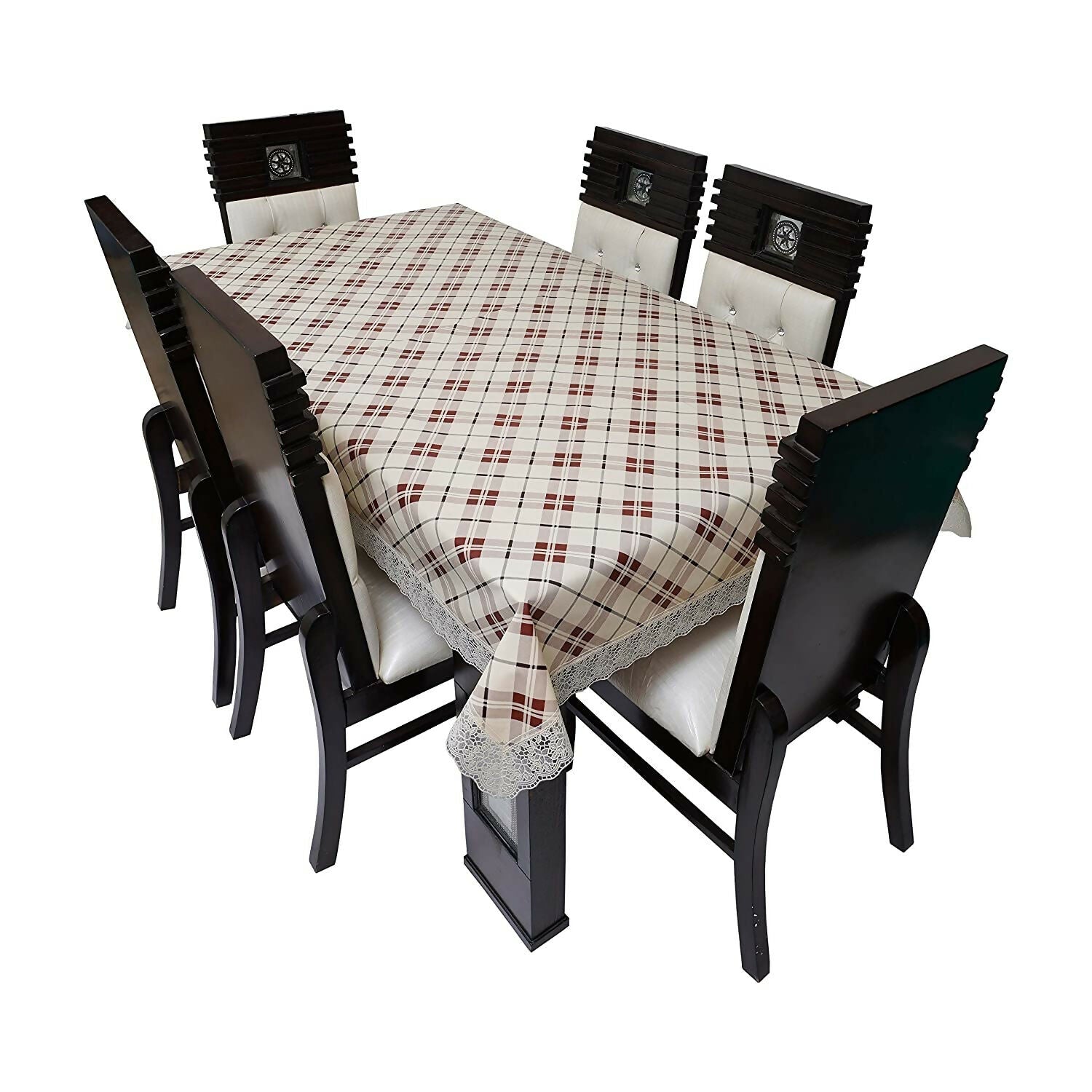 Mopak Elegant Classic Table Cover with Cream Checkered with Lace for 2 to 4 Seaters (40x60 inches)