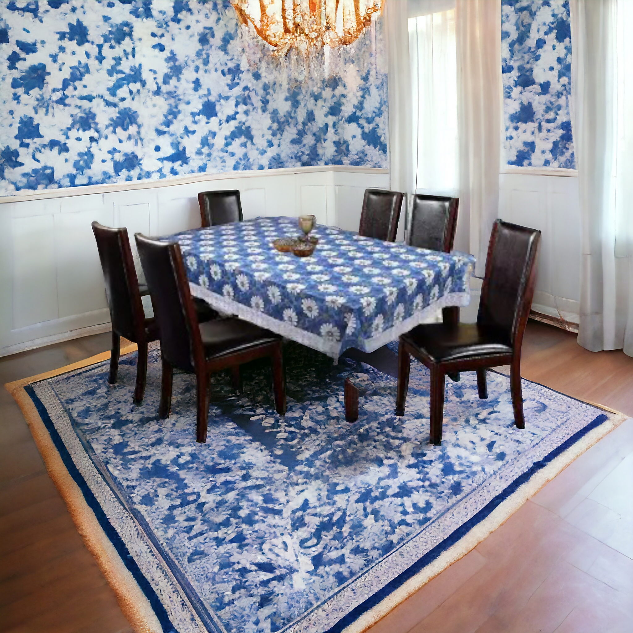 Mopak Decor Classic Sky blue Big Flower Table Cover – Small & Large (40x60 & 60x90) Inches