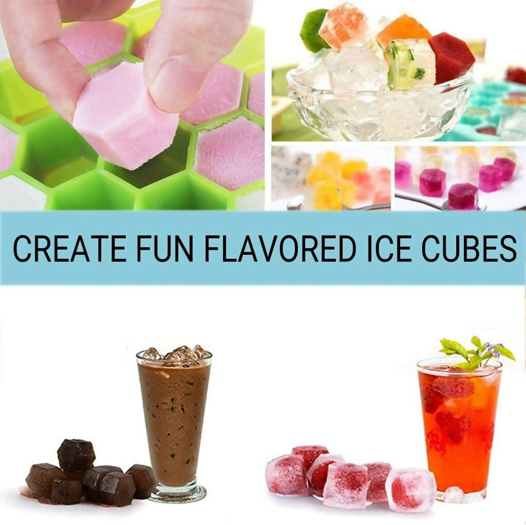 Silicone Honeycomb Ice Cube Tray – 37 Hexagon Cavities, Reusable Ice Mold for Home & Bar Use (Multi color, Single piece)