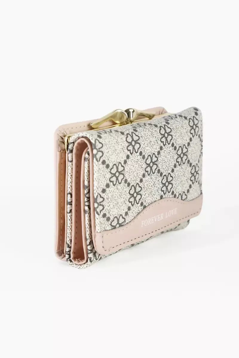 Women's Printed Twist Lock Bi-Fold Wallet - Pink