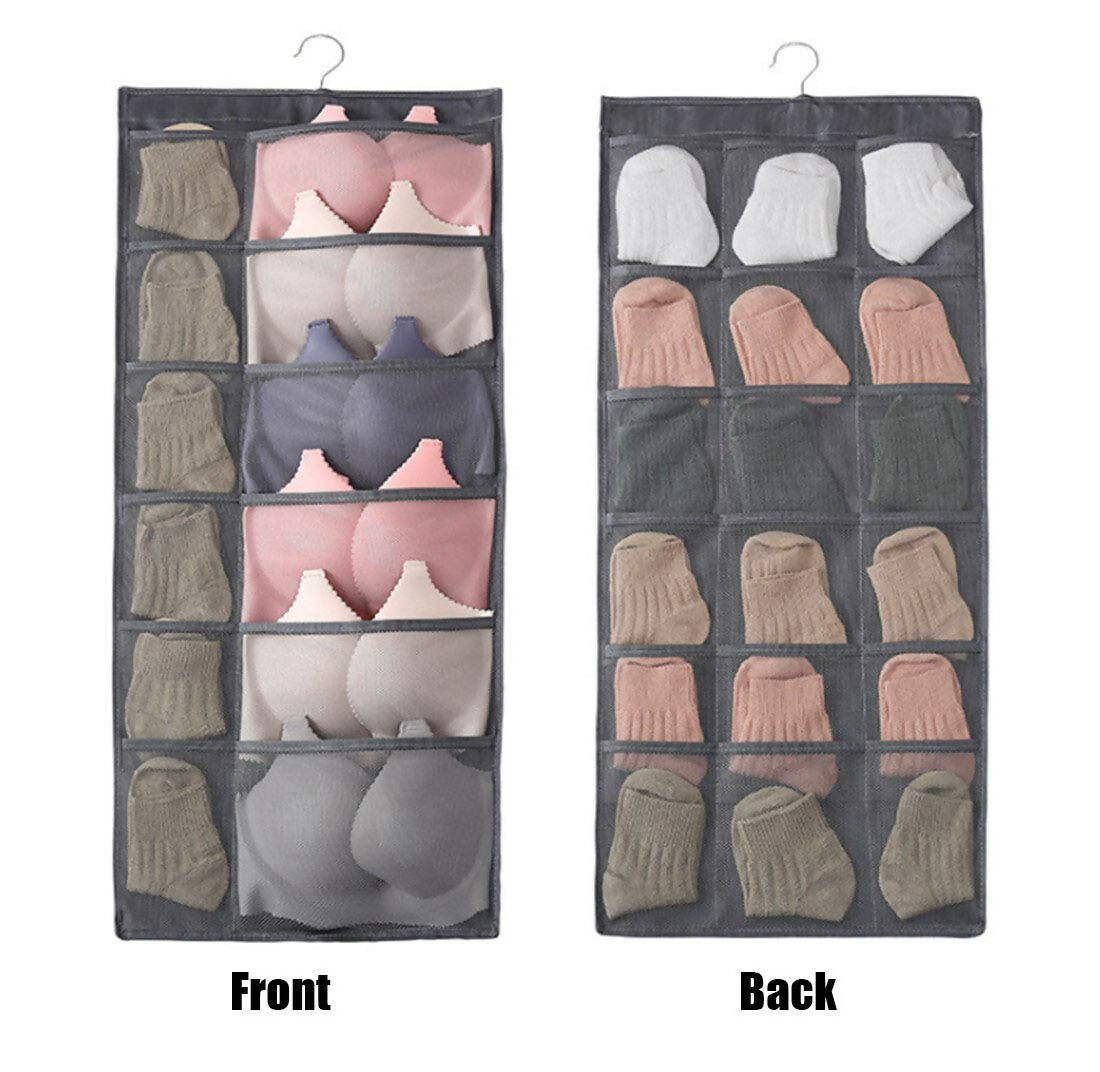 Dual-Sided Hanging Closet Organizer with 30 Mesh Pockets