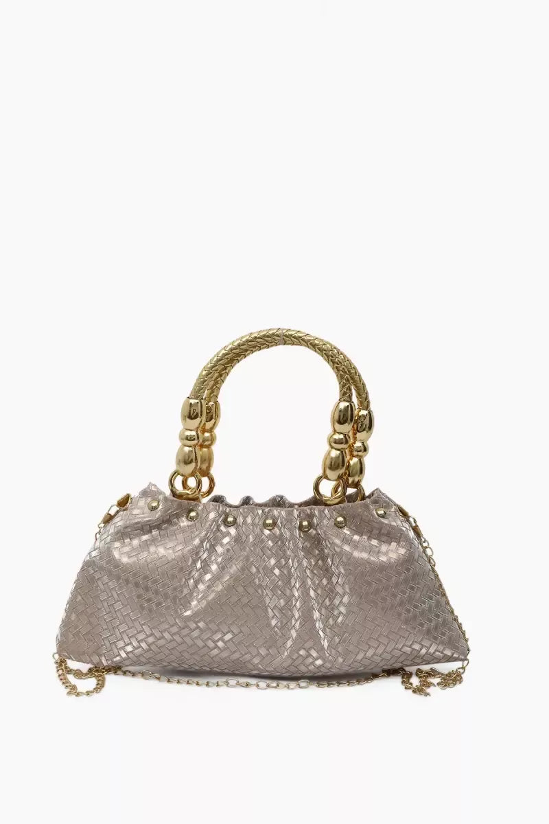 Elegant Gold Tone Hand-Held & Sling Bag - Peach