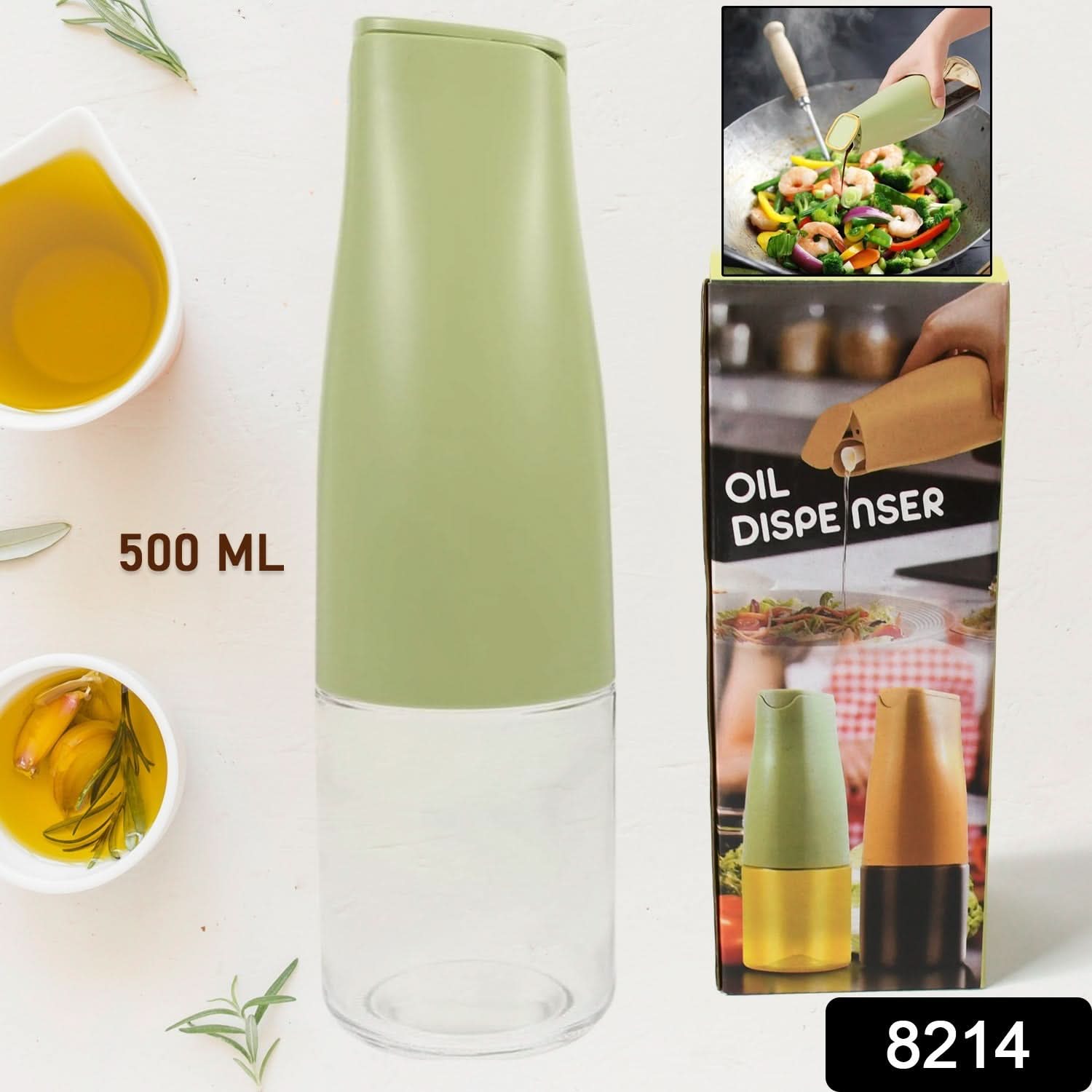 500ml Glass Oil Dispenser Bottle with Auto Lid – For Cooking, Grilling & Frying.