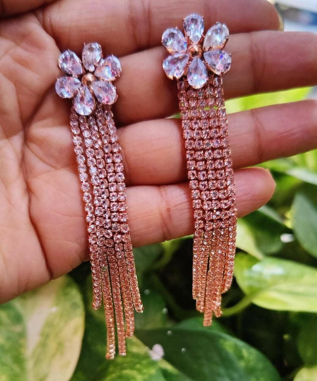 Pinapes Dazzling Crystal Earrings Rose Gold Finish for Girls and Women