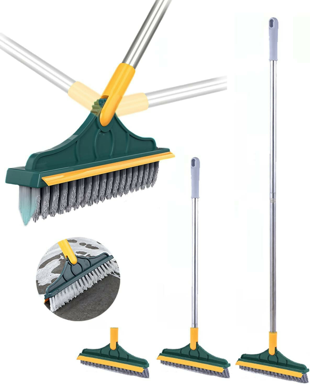 2-in-1 Bathroom Cleaning Brush with Wiper & 120° Rotating Long Handle