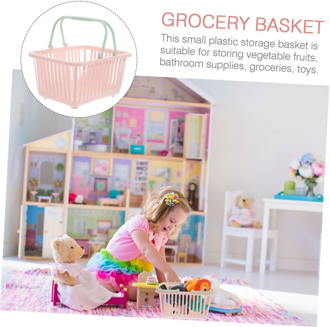 Multipurpose Plastic Storage Basket with Handles Small Bins for Bathroom, Toys, Sundries, and Desktop Organization