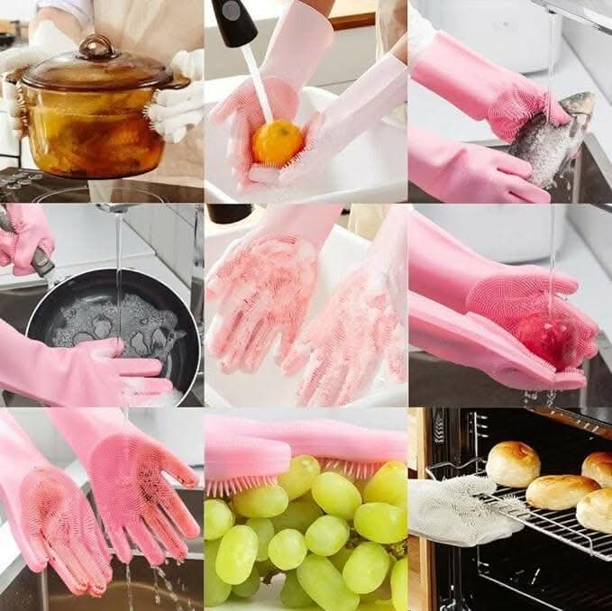 Multispace Silicone Hand Gloves For Dish Washing Bathroom Cleaning And Kitchen (Pack of 1 ASSORTED COLOR