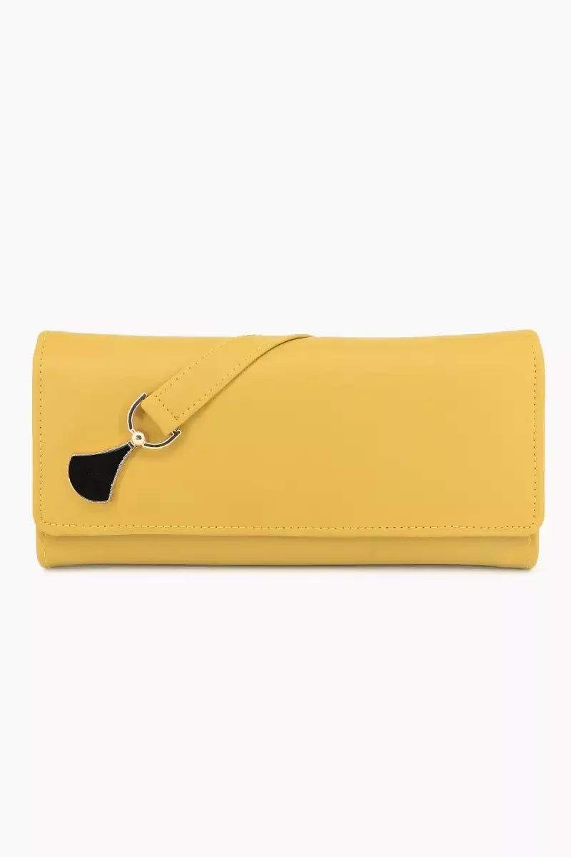 Faux Leather Solid Casual Purse for Women - Yellow