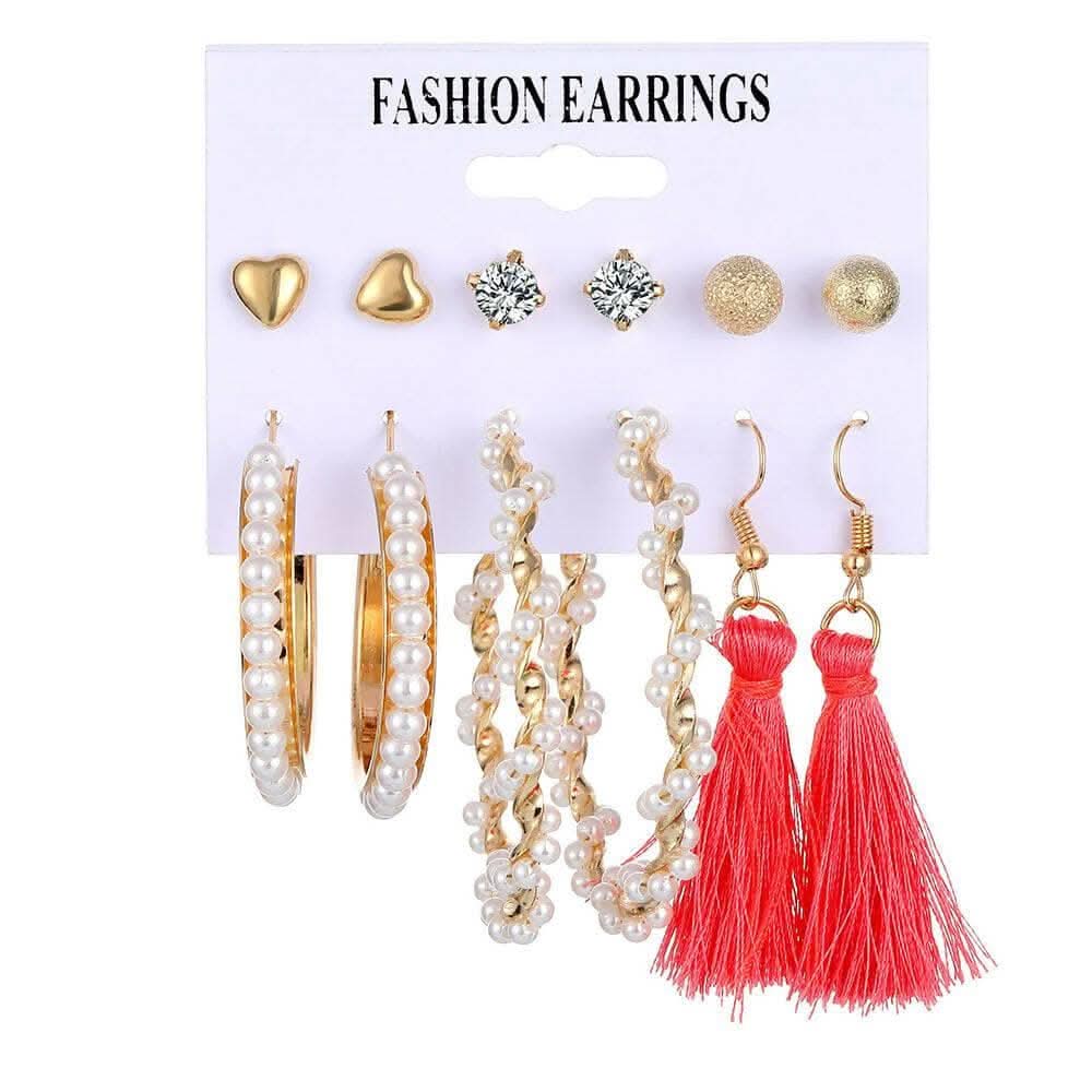 Pinapes Red Threaded Metal Earrings Elegant Combo Pack for Women