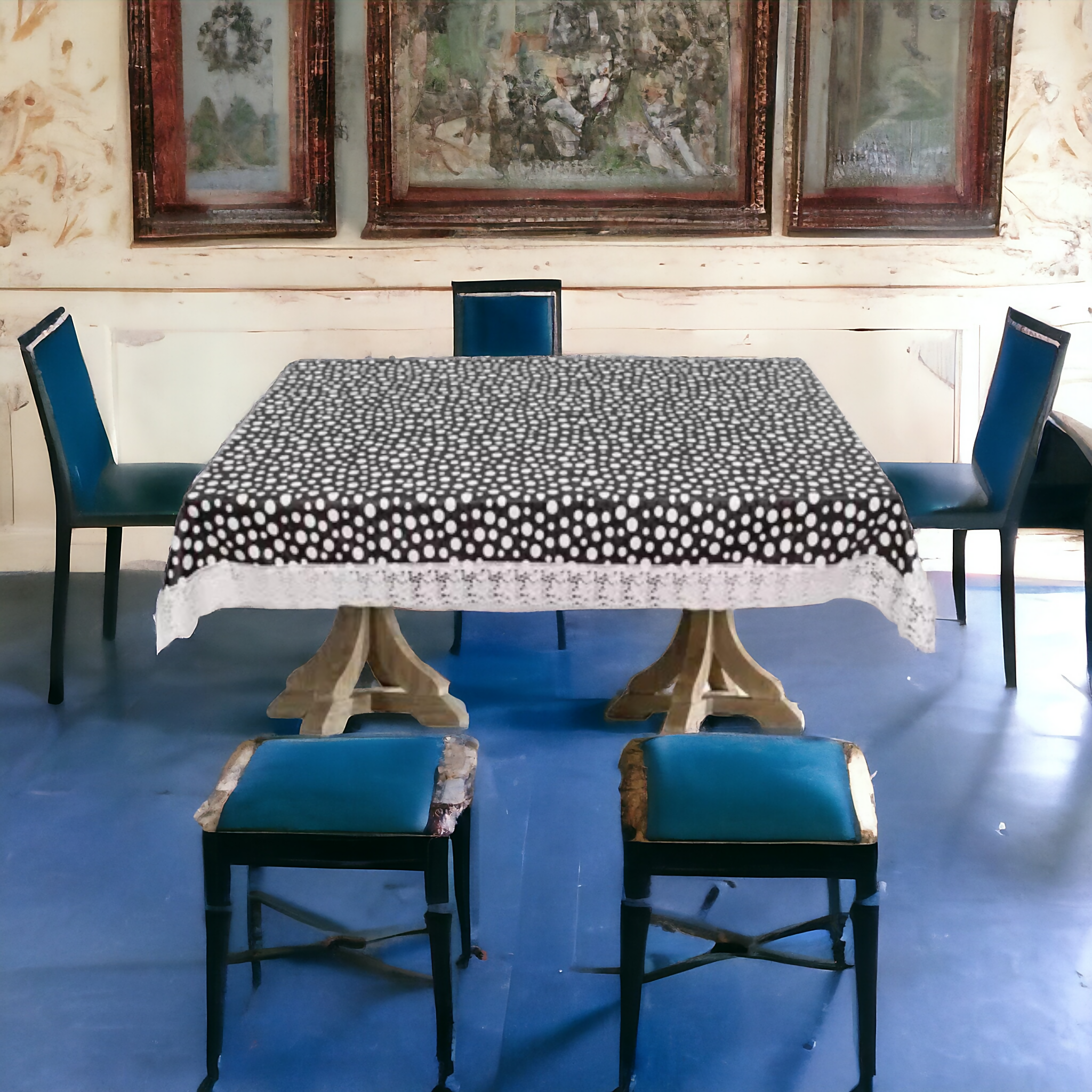 Modern Black Dot Embroidered Table Covers – Small & Large (40x60 & 60x90) Inches