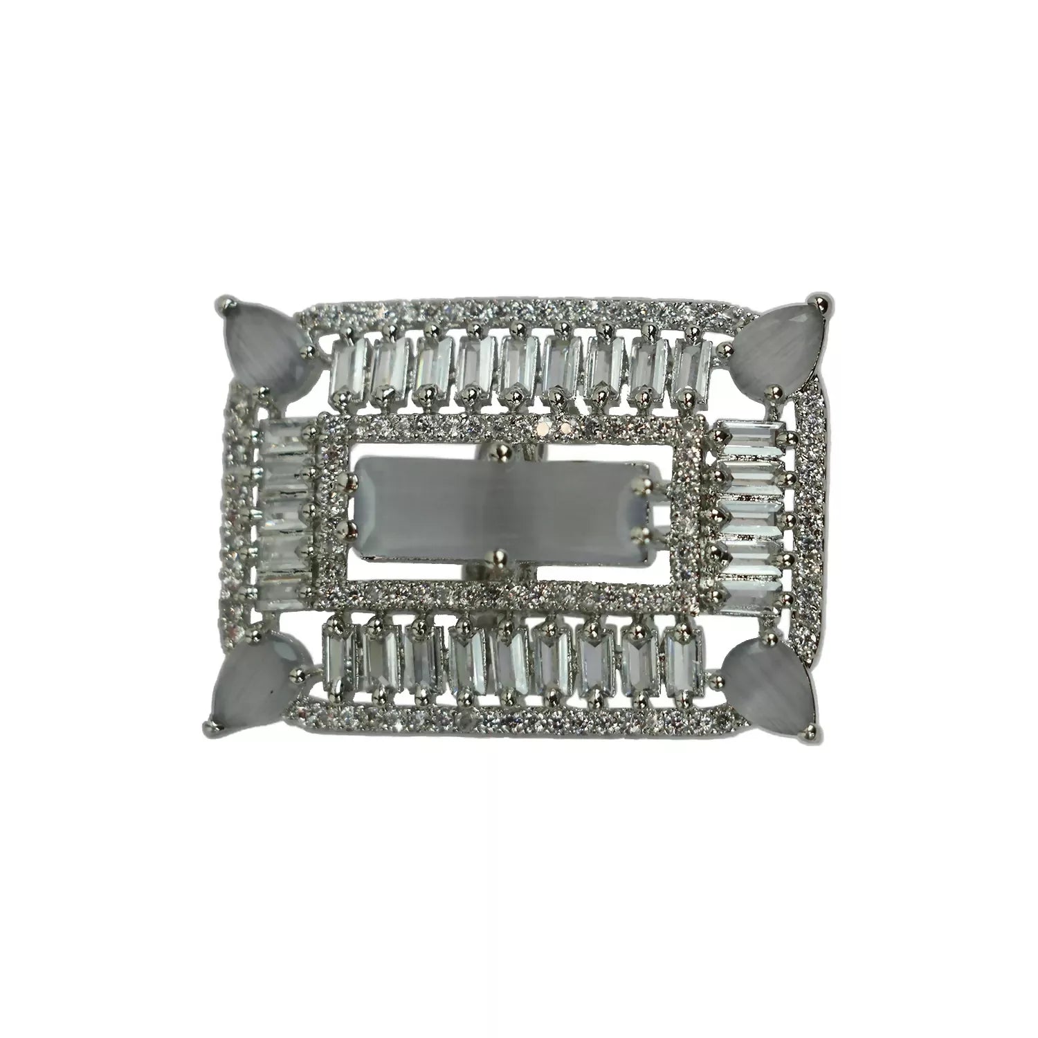 Radiant Rectangular Ring with Transparent Gemstones – Elegant Sparkle for Women