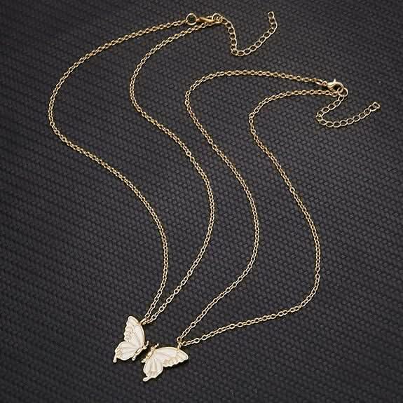 Pinapes Alloy Fashion Butterflies White Wing Friendship Necklace (Set of 2)