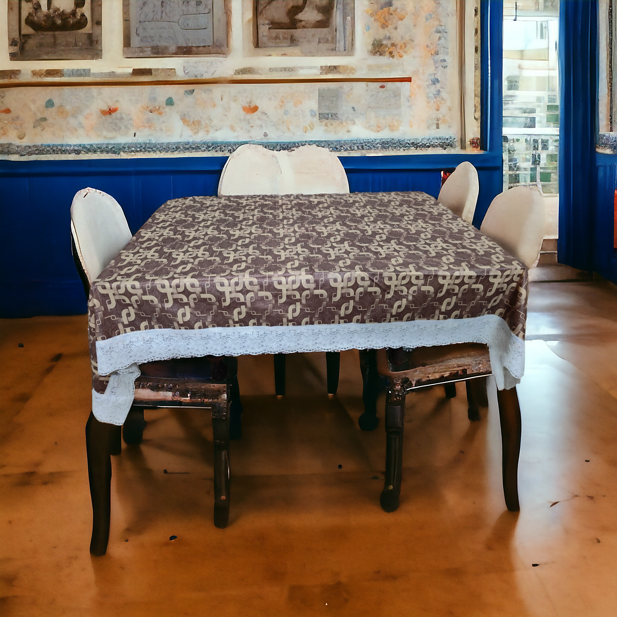 MOPAK DECOR Premium Polyester 3D Brown Hathkadi Table Covers Perfect Fit for Medium and Large Tables