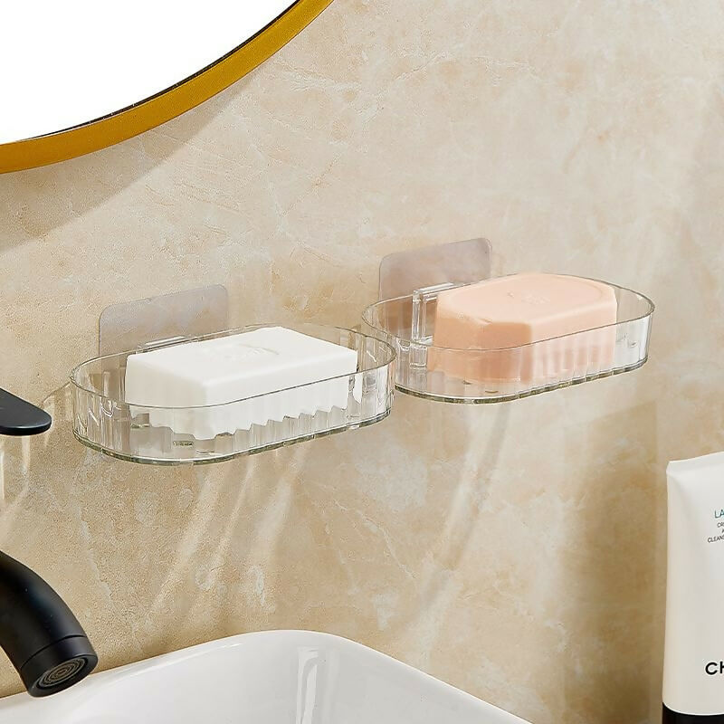 Self-Adhesive Transparent Acrylic Soap Holder for Bathroom Self-Draining Soap Dish Stand