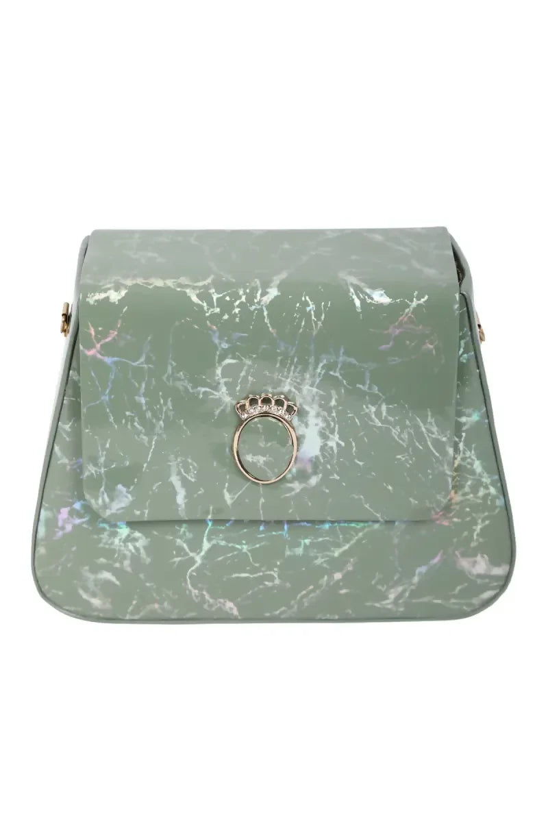 Marble printed Box Sling Bag for Girls - Sea Green