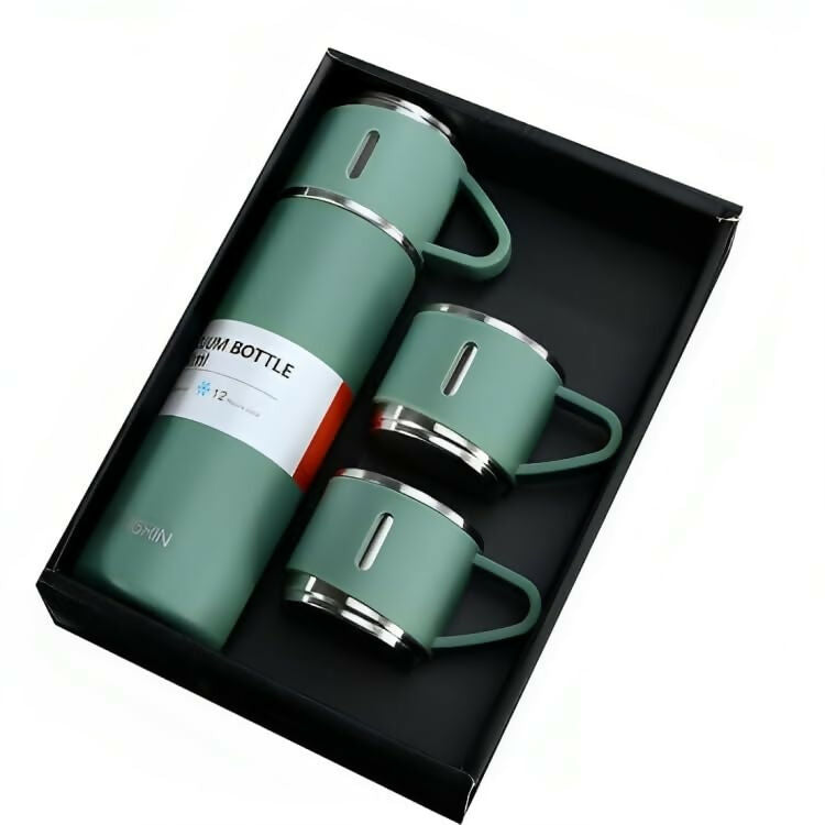Stainless Steel Vacuum Flask with 2 Steel Cups & Gift Box (500ML,Green)