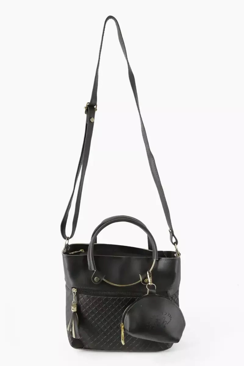 Solid Sling Bag with Pouch for Women & Girls - Black