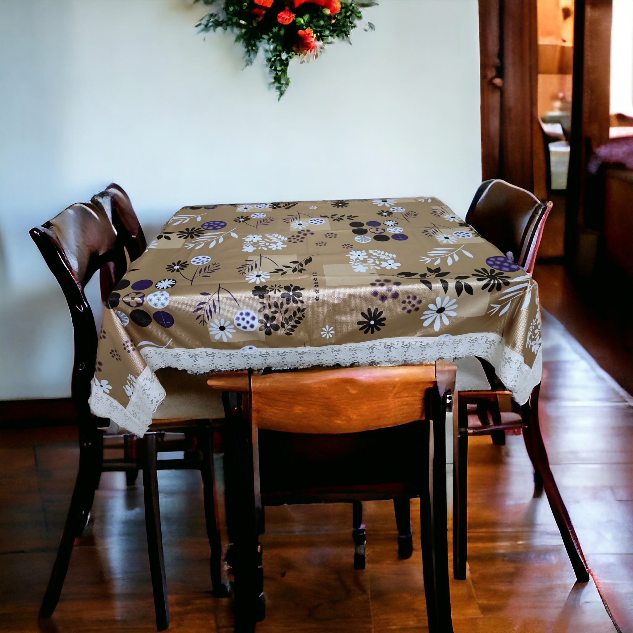 Mopak decor Table Cover 3D Medium Size 2 to 4 Seater 40*60 Classic Table Cover Printed Table Cover with Lace Centre Table Cover Rectangular Table Cover Dining table cover