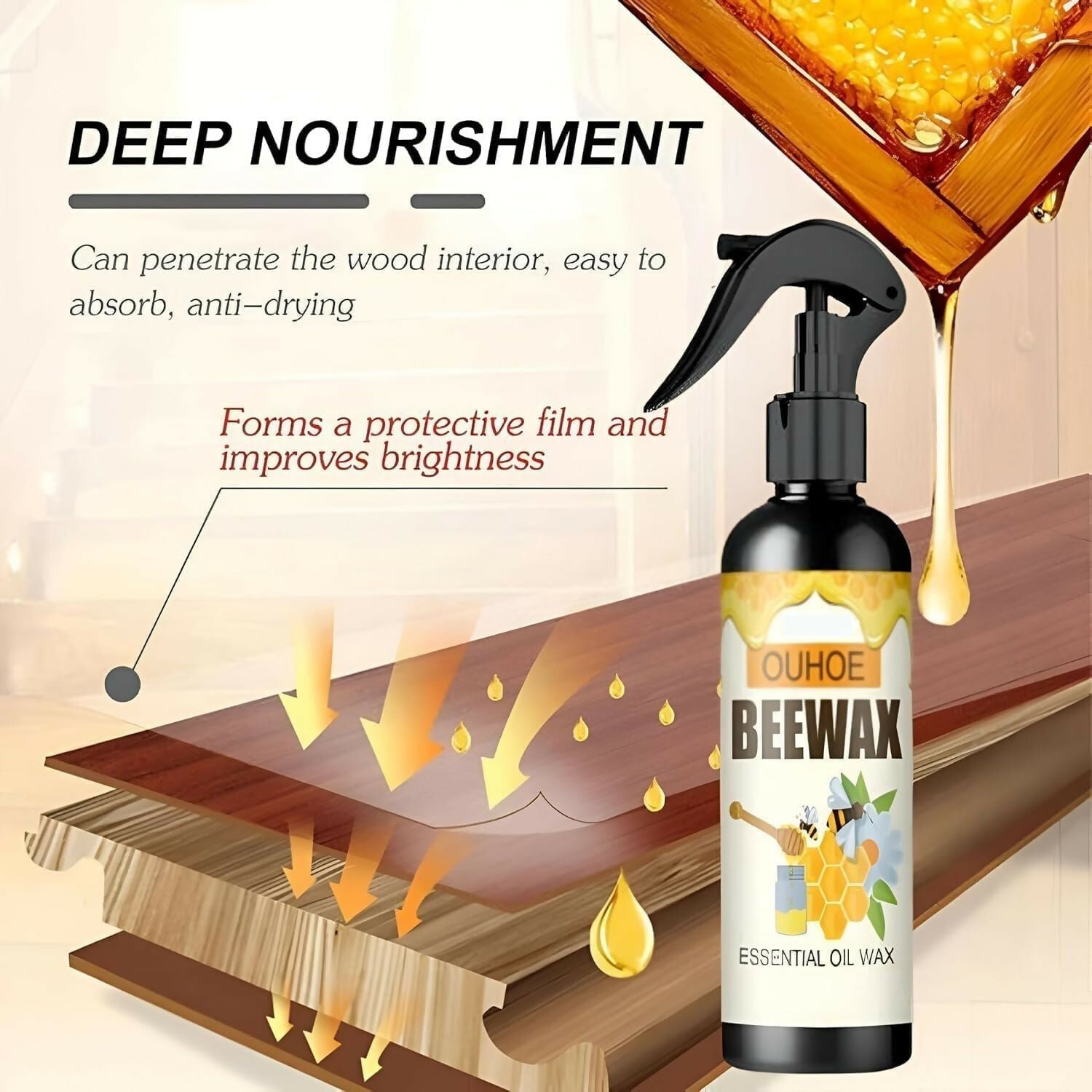Glossy Beeswax Spray 100% Natural Wood Polish - 120ml