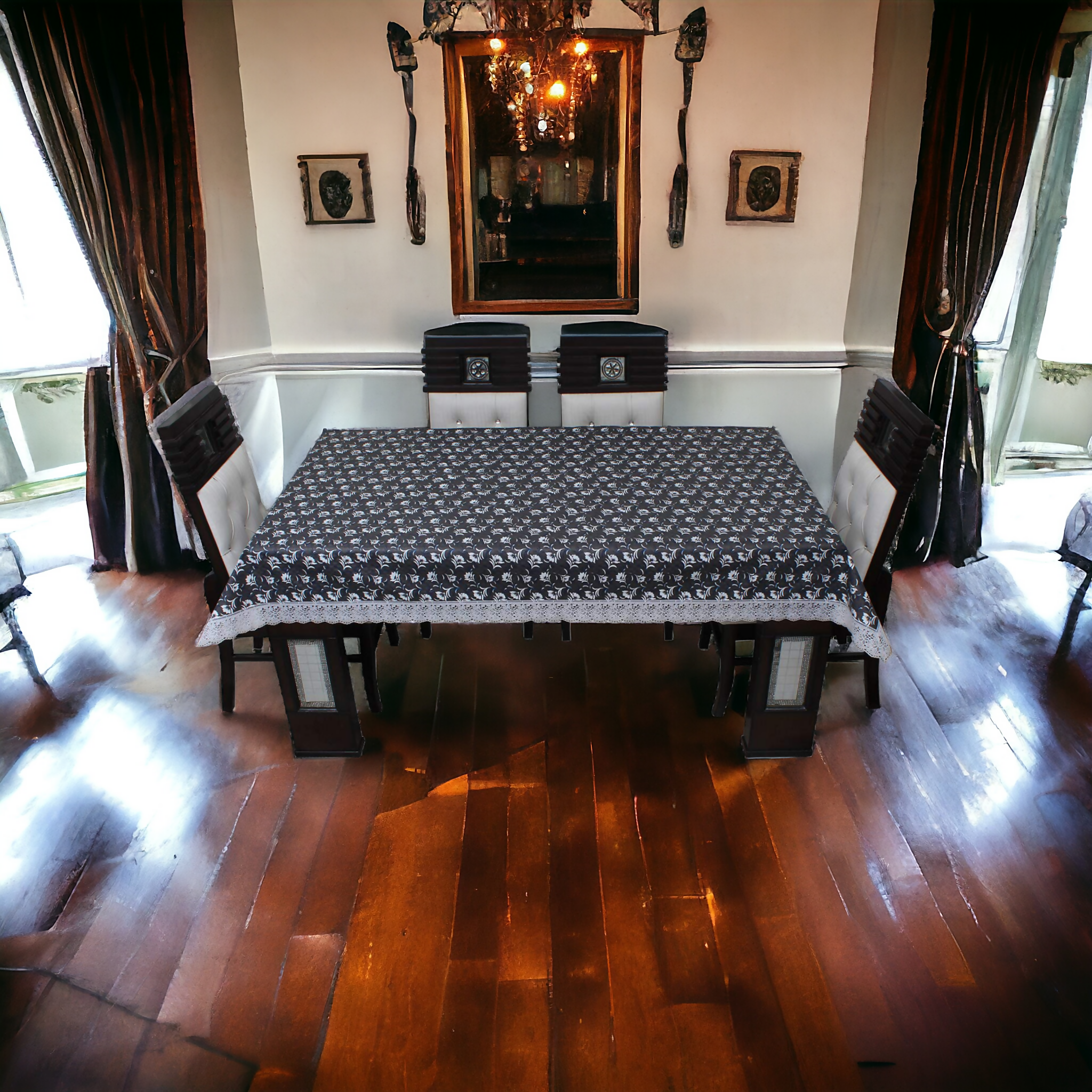 Radiant Black Nalni Embroidered Polyester Table Cover – Small & Large (40x60 & 60x90) Inches