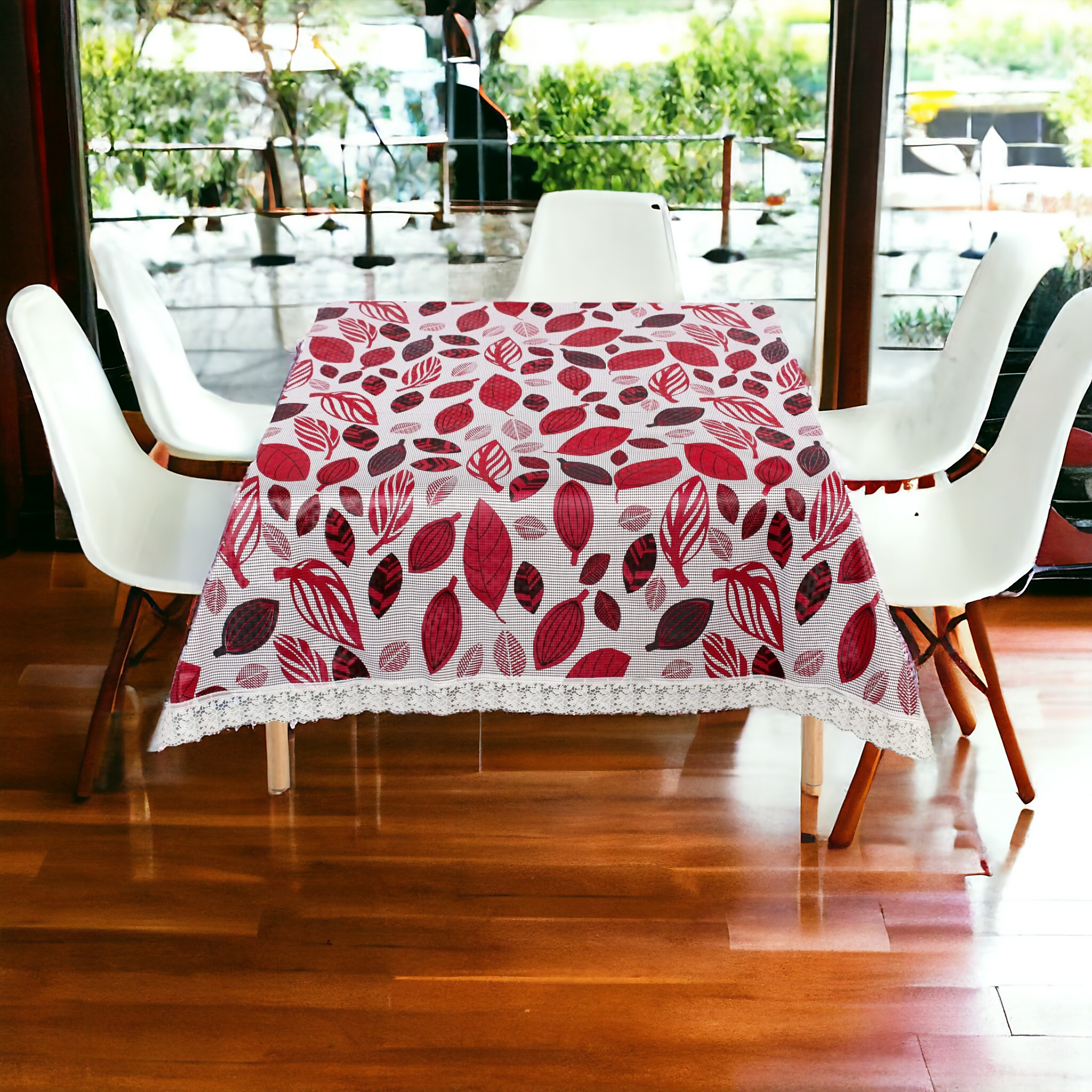 Mopak Decor Table Cover 3D Medium Size 2 to 4 Seater (40*60,Red) Classic Table Cover Printed Table Cover with Lace Centre Table Cover Rectangular Table Cover Dining table cover