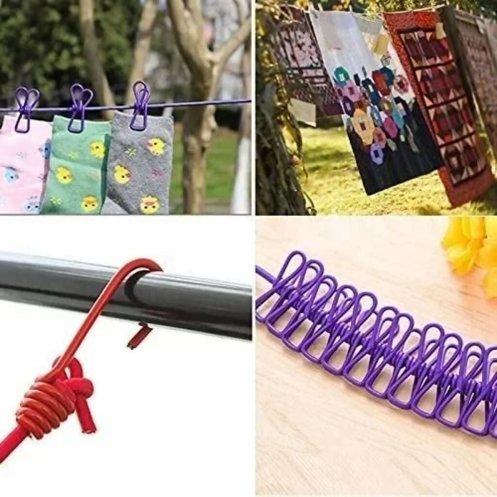 Extendable Cloth Drying Rope with Pulley & Clips