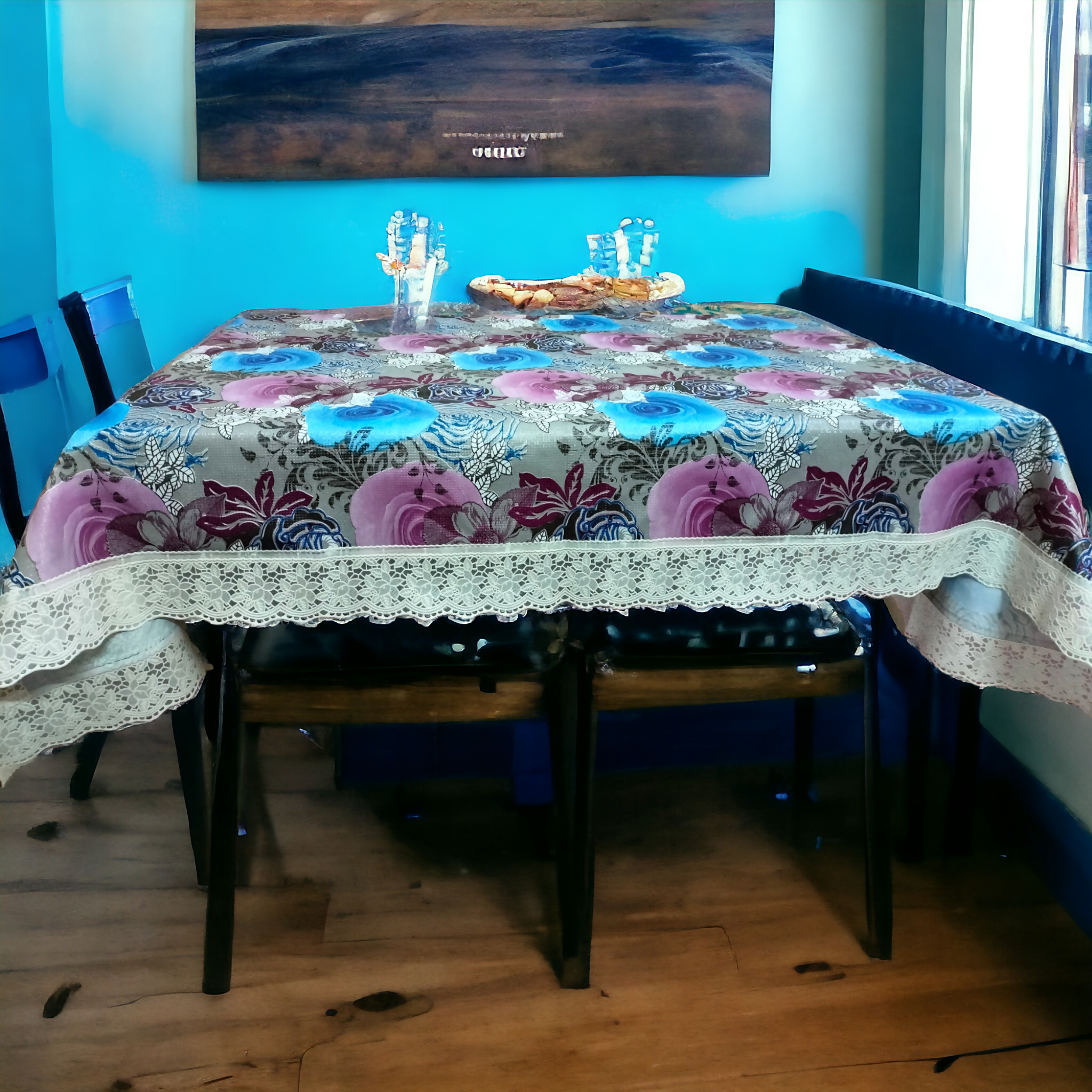 Mopak decor Table Cover 3D Medium Size 2to 4 Seater 40*60 Classic Table Cover Printed Table Cover with Lace Centre Table Cover Rectangular Table Cover Dining table cover