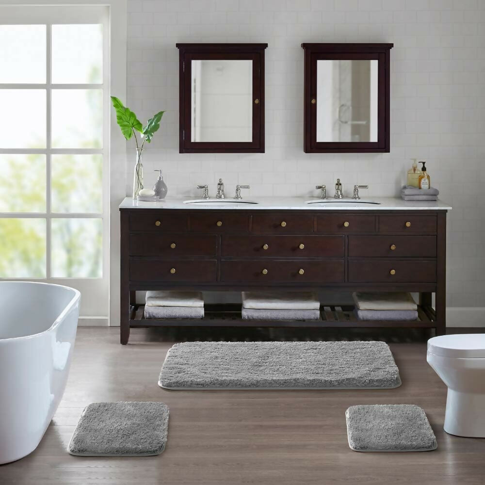 AaHo Bathroom Floor Mat Water Absorbent Microfiber Rug (Silver)