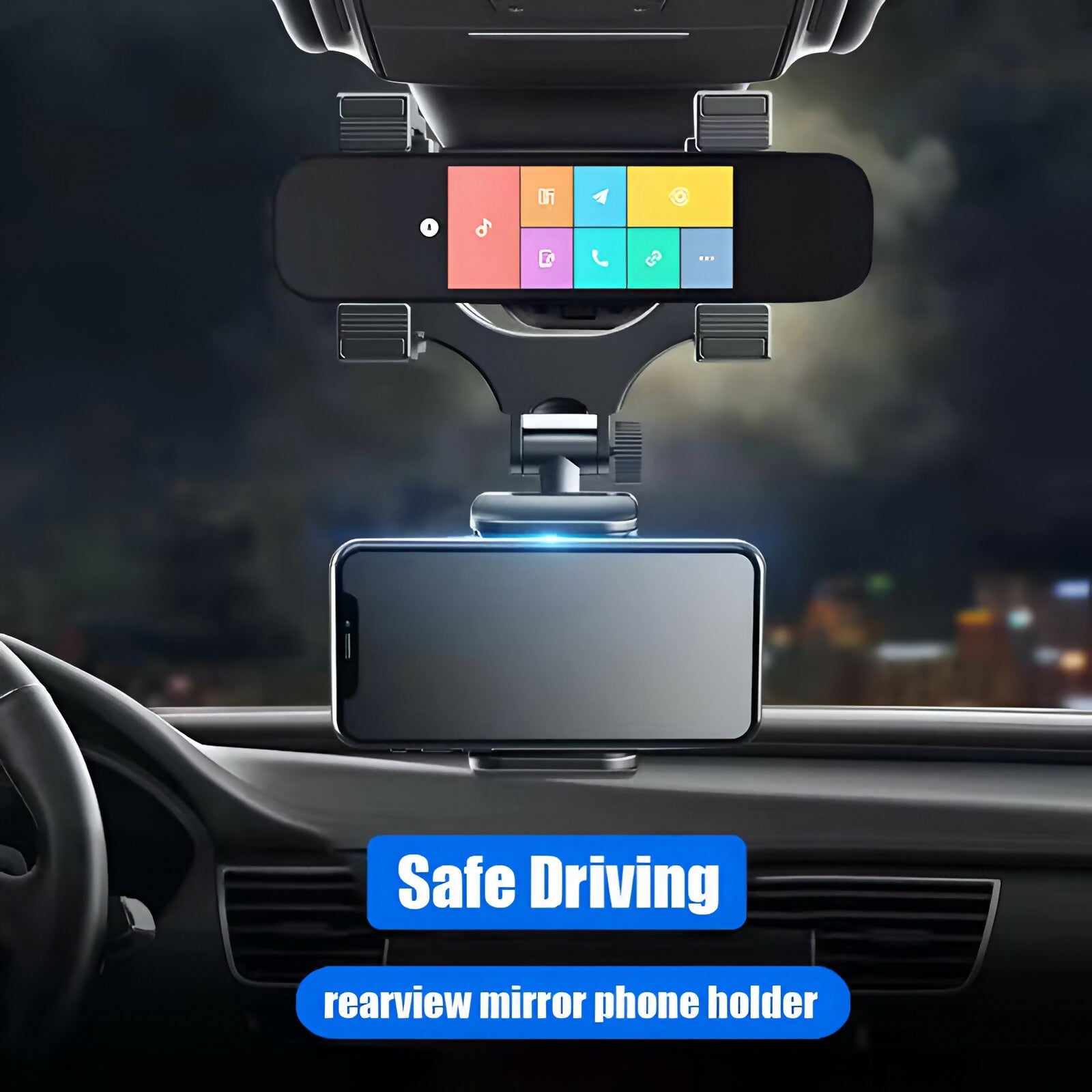 Black Multi-Function Car Rearview Mirror GPS & Phone Holder Bracket