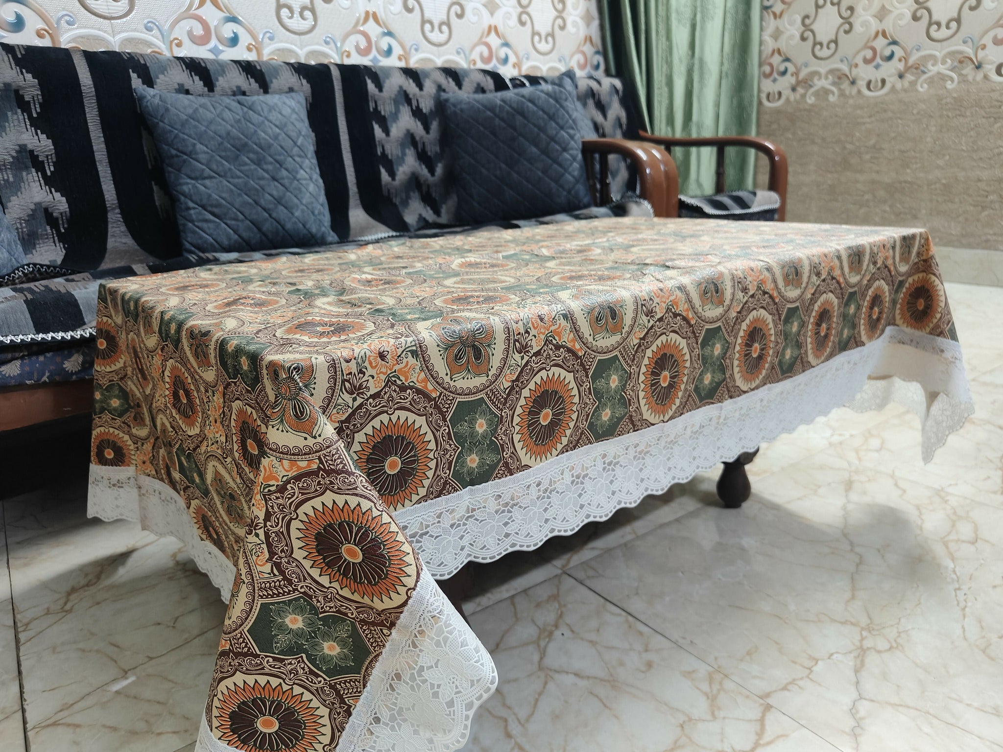 Mopak Decor Table Cover 3D Medium Size 2 to 4 Seater (40*60,Orange) & (60x90,Orange) Classic Table Cover Printed Table Cover with Lace Centre Table Cover Rectangular Table Cover Dining table cover