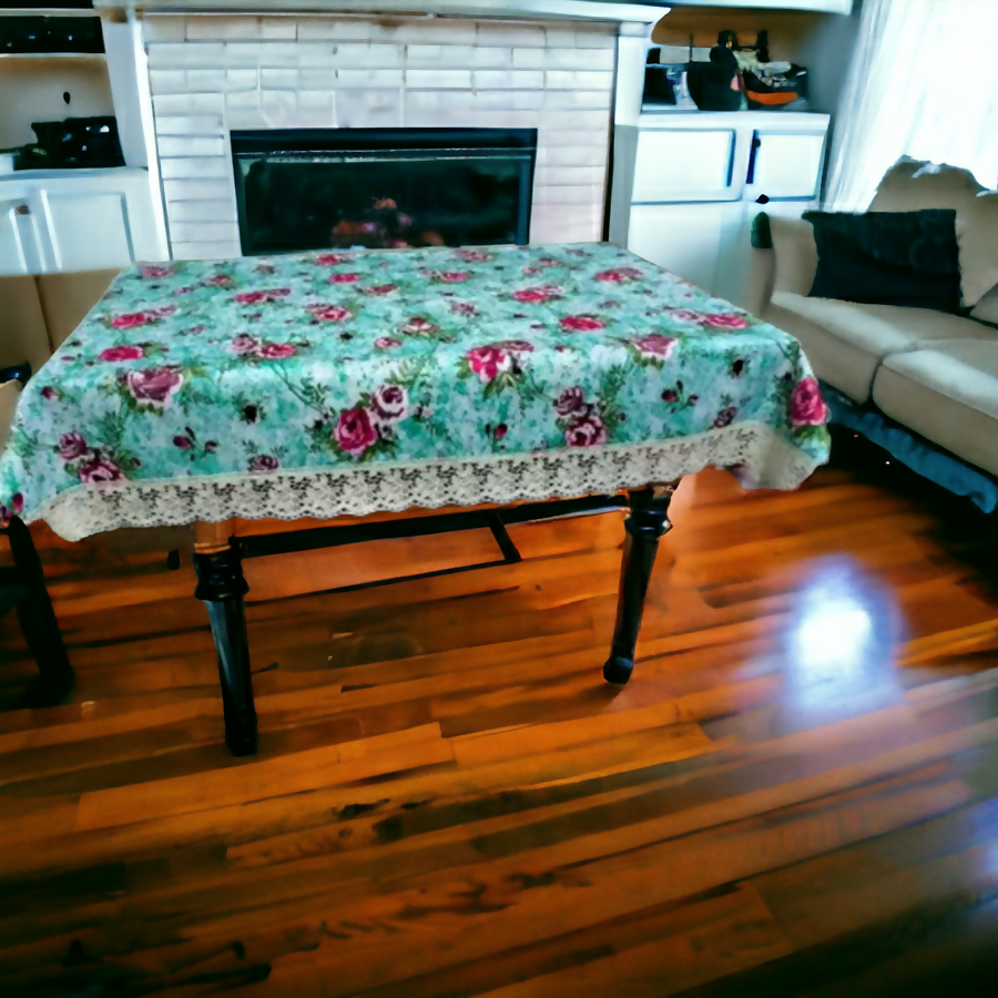 Mopak Decor 3D Printed Table Cover with Lace – Medium (40x60) for 4-Seater Rectangular Dining and Centre Table Cloth (Green)