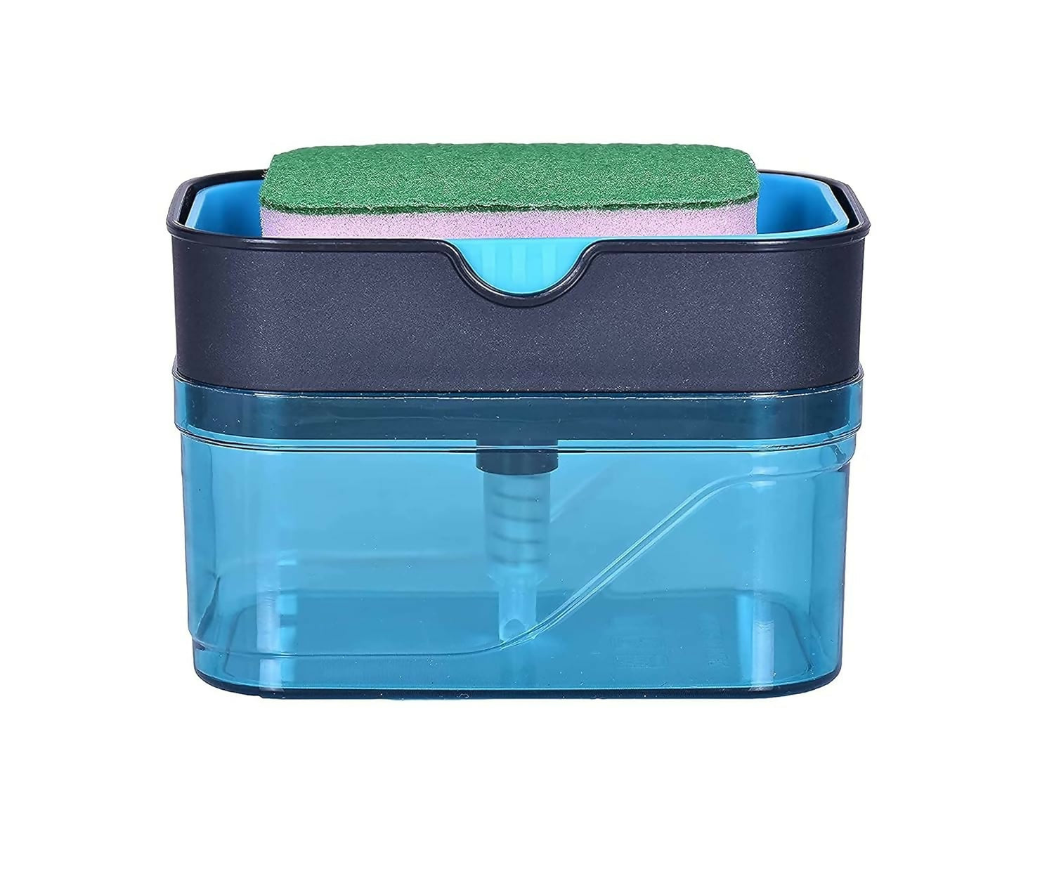 2-in-1 Soap Dispenser for Dishwasher Liquid with Pump, 400 ML Capacity & Built-in Sponge - Transparent Blue (Pack of 1)