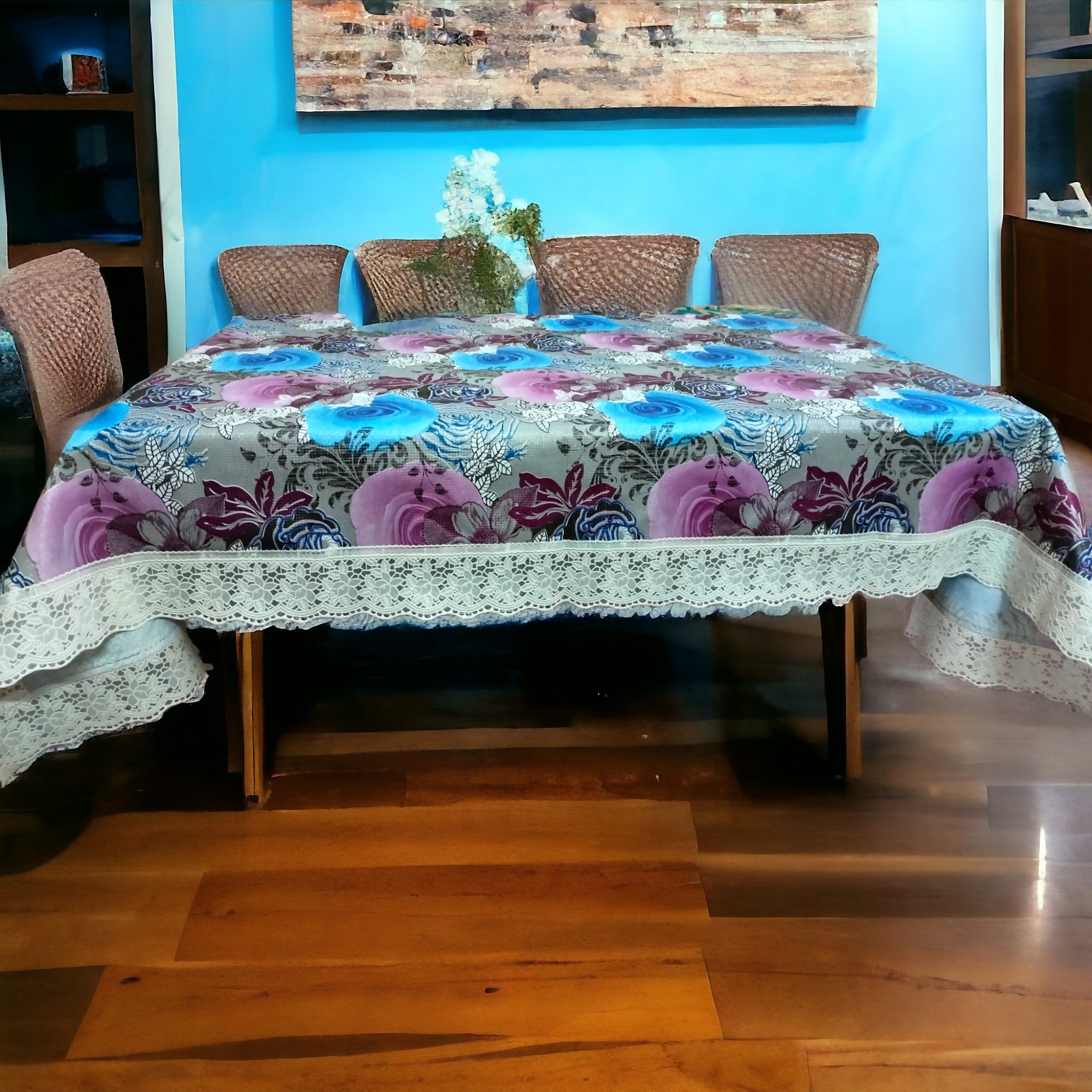 Mopak decor Table Cover 3D Medium Size 2to 4 Seater 40*60 Classic Table Cover Printed Table Cover with Lace Centre Table Cover Rectangular Table Cover Dining table cover