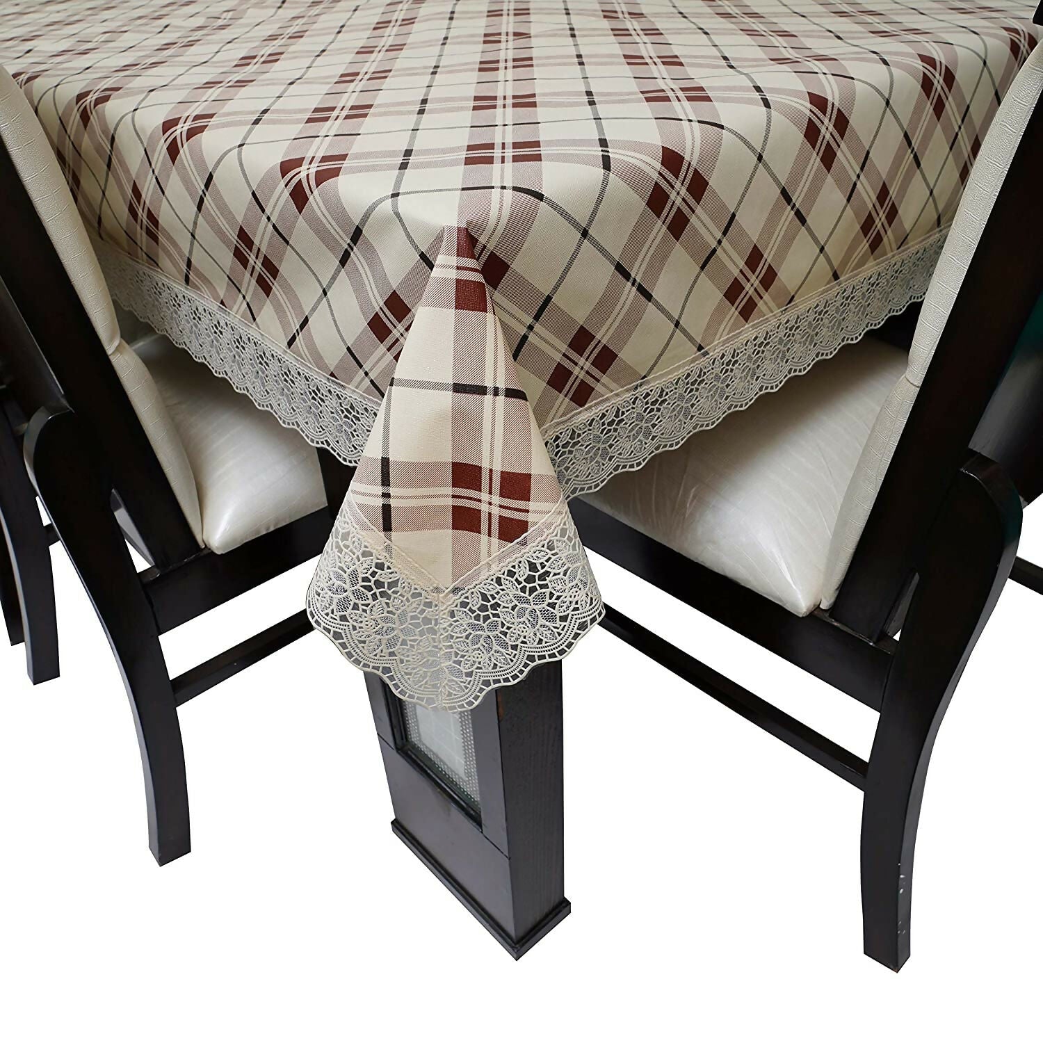 Mopak Elegant Classic Table Cover with Cream Checkered with Lace for 2 to 4 Seaters (40x60 inches)