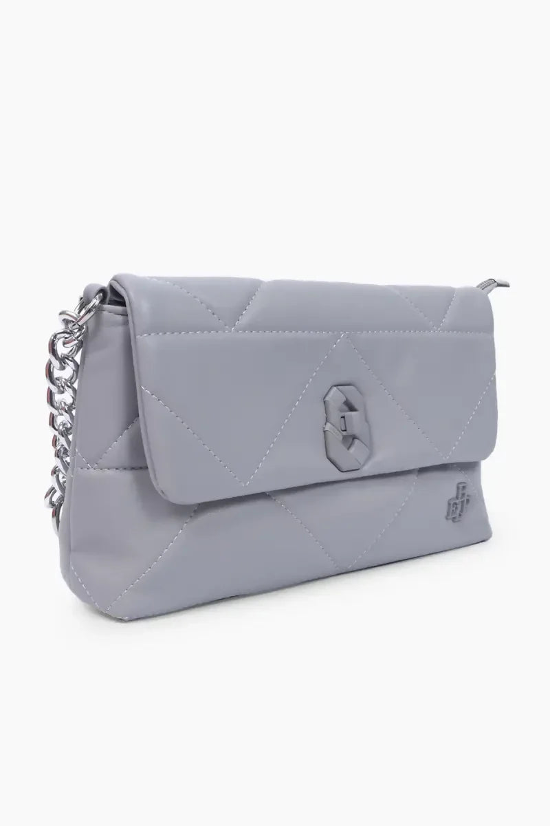 Luxurious Solid Structured Sling Bag with Twist Lock( Grey )
