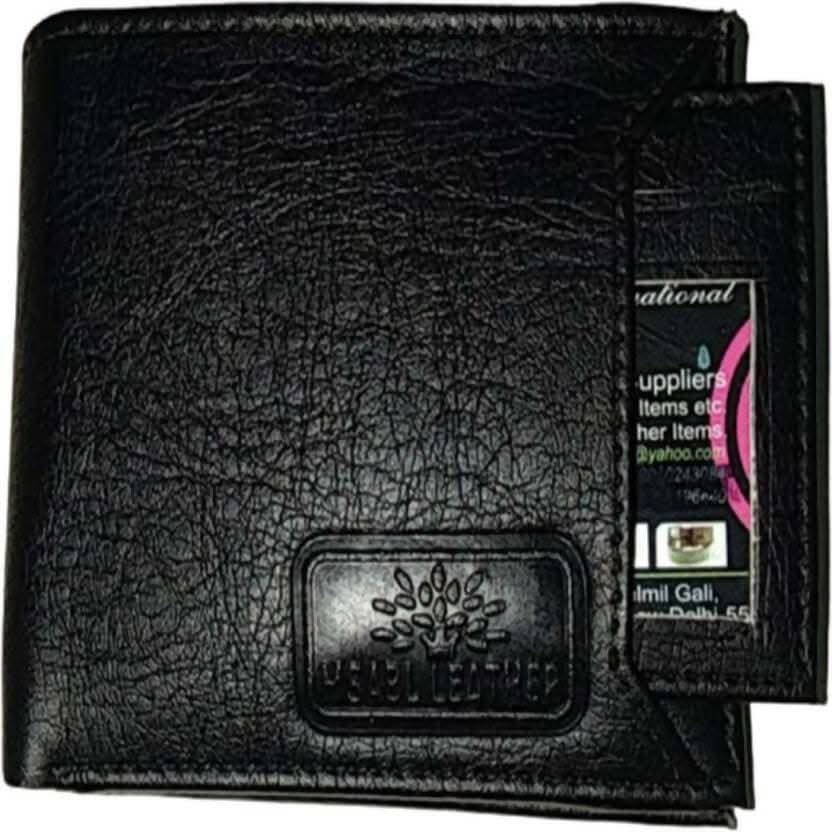 Men Black Artificial Leather Wallet (10 Card Slots)
