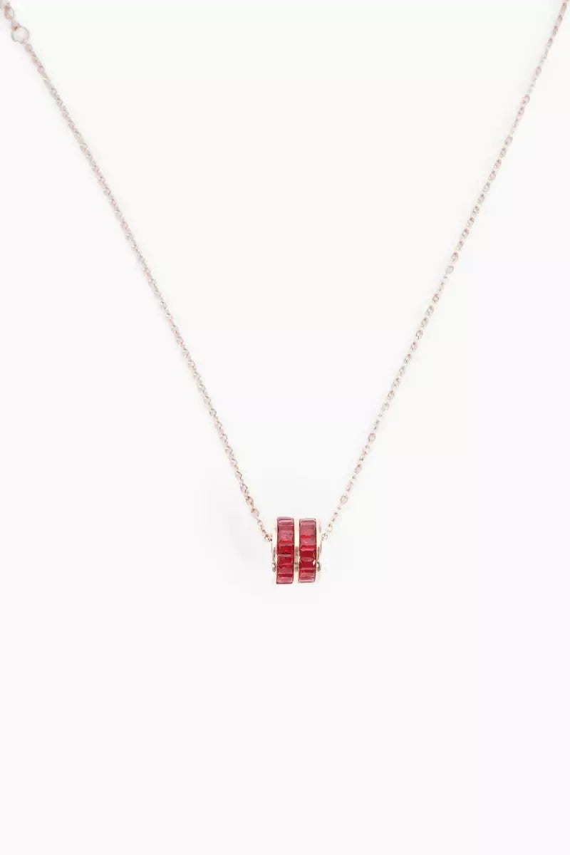 Ruby Cylinder Pendent Chain for Women - Rose Gold,18 Inch