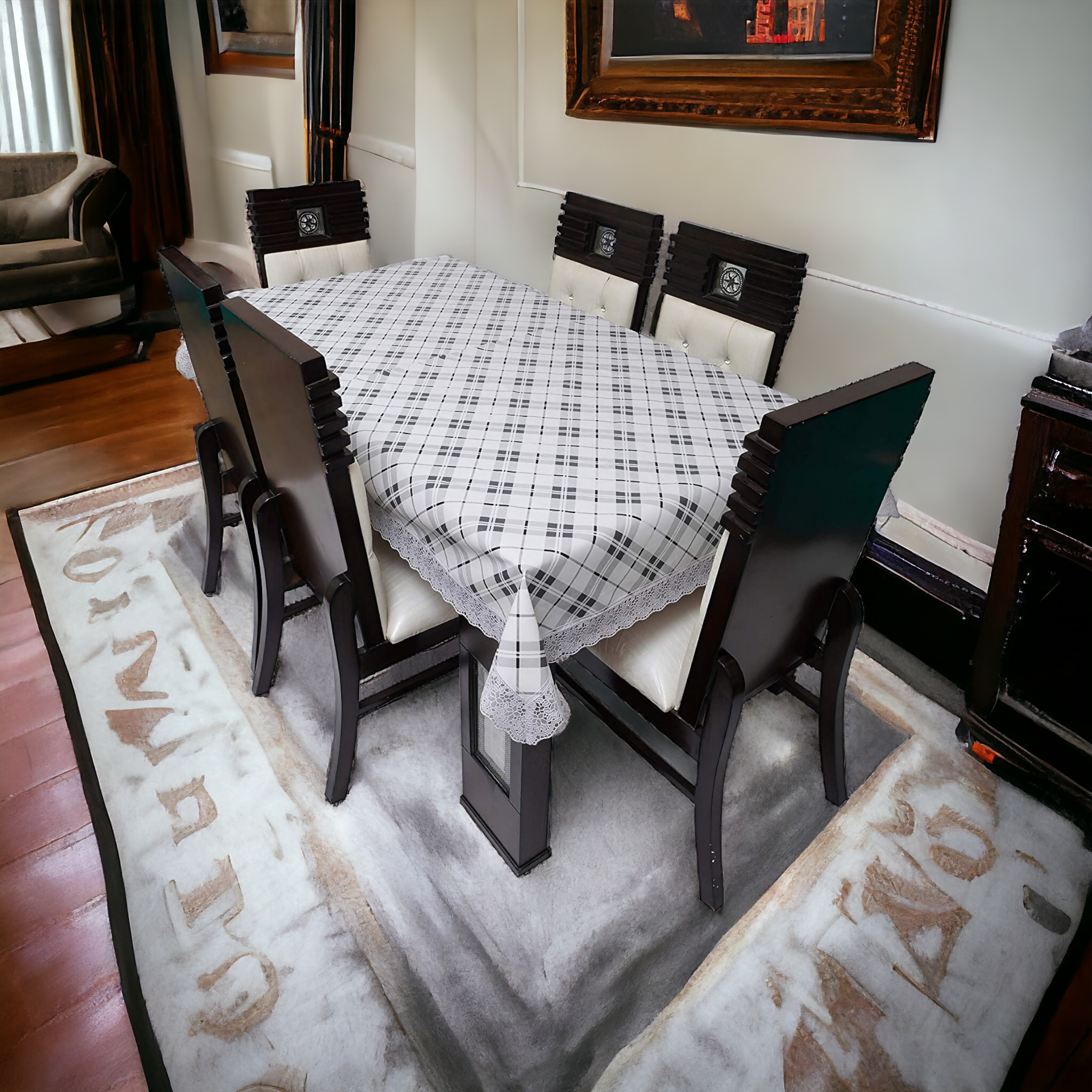 Classic White Black Line Table Cover – Small & Large (40x60 & 60x90) Inches