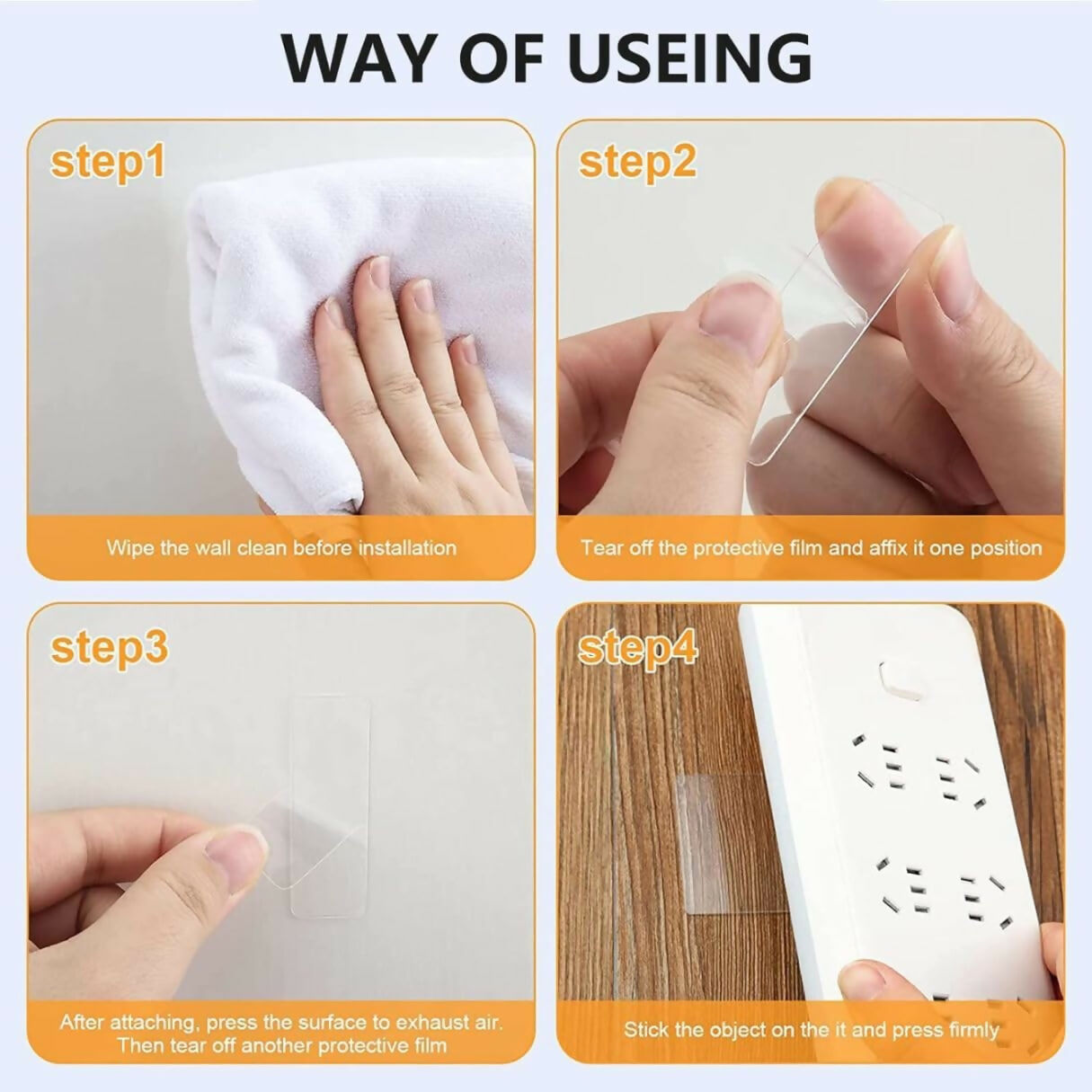 60 Pcs Heavy-Duty Clear Double-Sided Adhesive Tape with Storage Box