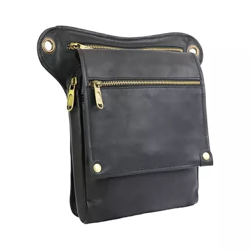 Vintage PU Leather Utility Bag – Multi-Pocket Travel & Everyday Bag (Black)