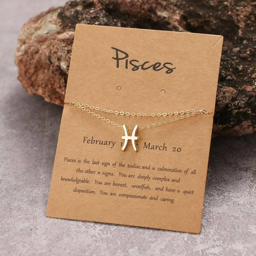 Pisces Zodiac Sign Pendant Necklace Unique Astrological Jewelry for Women & Girls